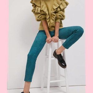 NWT Anthropologie Avec Les Filles Arden Turquoise Slim Vegan Suede Pants Small